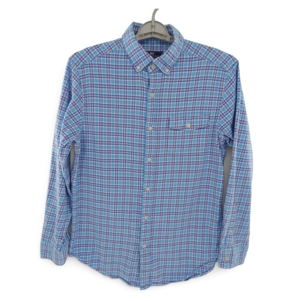Vineyard Vines Crosby Button Down Shirt Mens Medium Blue Pink Plaid Coastal Prep